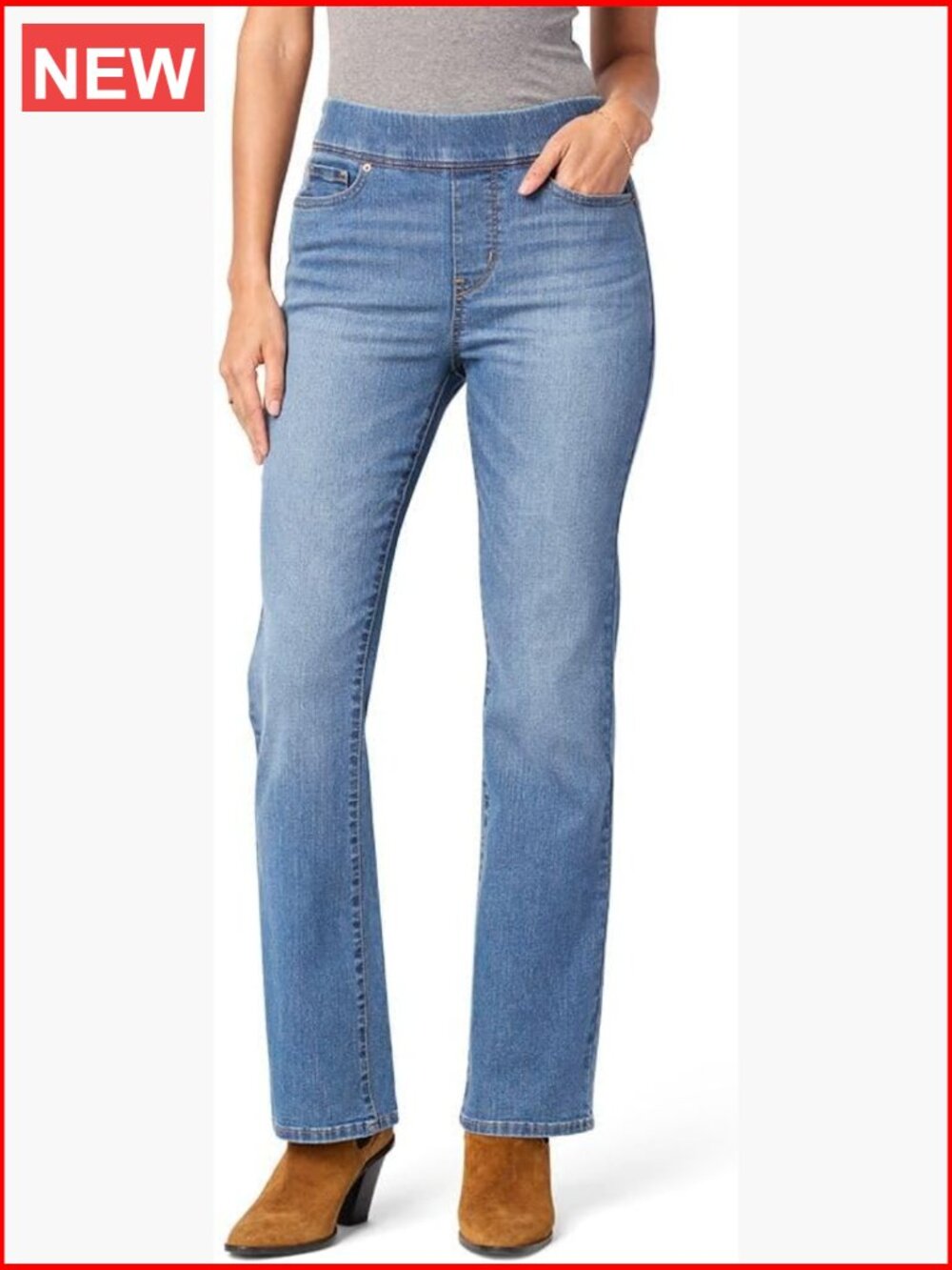 Premium Super-Stretch Denim Bootcut Jeans with Tummy-Smoothing Panel